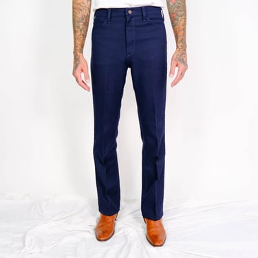 Vintage 70s Wrangler Navy Blue Sta-Prest Bootcut Pants | Made in USA | Size 33x34 | Rockabilly, Mod, Ska | 1970s Designer Flare Leg Pants 