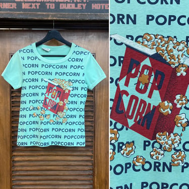 Vintage 1960’s Pop Art Popcorn Movie Cartoon Mod Glam Cotton Tee, 60’s Tee Shirt, 60’s Fitted Shirt, Vintage Clothing 