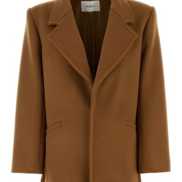 Saint Laurent Women Camel Wool Coat