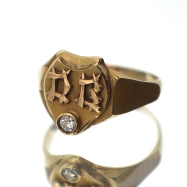 14K Gold & Diamond Initial Signet Ring