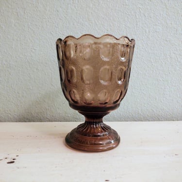 Vintage E.O. Brody Co. Brown Thumbprints Pedestal Vase with Scallop Top Ohio, USA. 