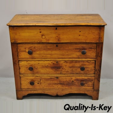 19th Century Antique American Primitive Colonial Pine 4 Drawer Chest Dresser