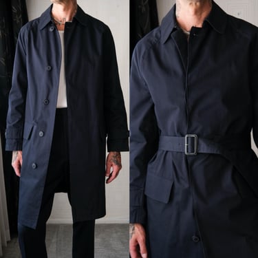 FRENCH CONNECTION Midnight Heavy Structured Cotton Belted Mac Styled Trench Coat | Y2K Designer Minimalist Hidden Button Belted Mens Jacket 