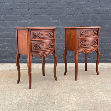Pair of Antique French Provincial Carved Walnut Night Stands, c.1960’s 