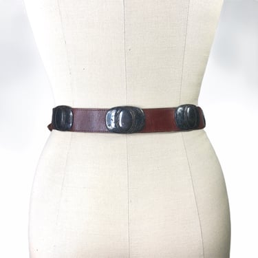 Vintage 70's Oxblood Leather Concho Belt, 28-32 