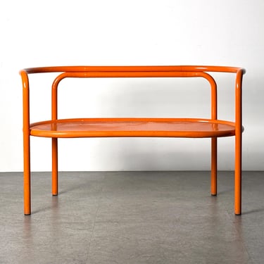 Vintage Mid Century Modern Gae Aulenti Locus Solus Orange Tubular Steel Garden Bench Loveseat 1960s 
