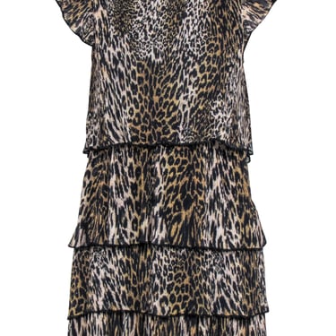 All Saints - Tan &amp; Black Leopard Print Sleeveless &quot;Antheia Kiku&quot; Mini Dress Sz 4