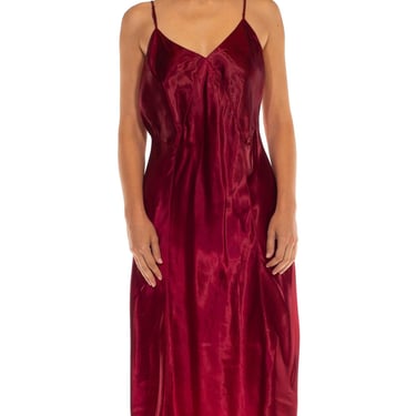 1930S Ruby Red Rayon Satin Bias Cut Slip Dress 