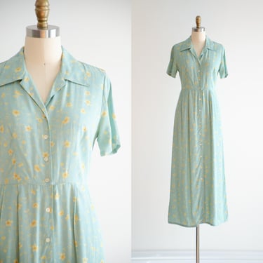 floral maxi dress 90s vintage Eddie Bauer turquoise blue floral dress 