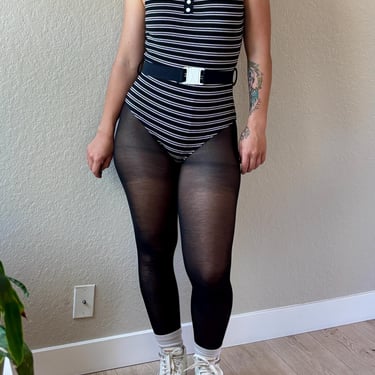 80s Bodysuit Vintage Striped Bodysuit 80s Off The Coast Bodysuit Vintage Leotard Black Striped Bodysuit 80s Bodysuit w Belt Vintage Leotard 