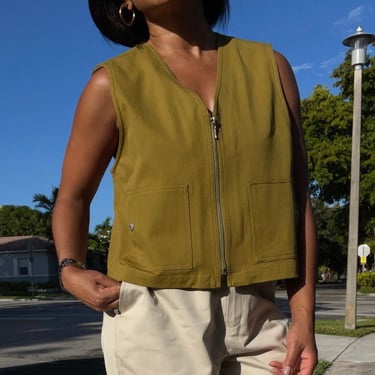 vintage pure wool boxy minimal zip up statement semi cropped vest 