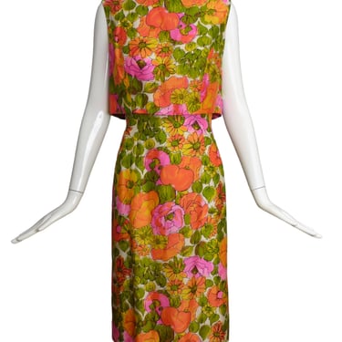 1960s Floral Print Silk Dress, Size-8