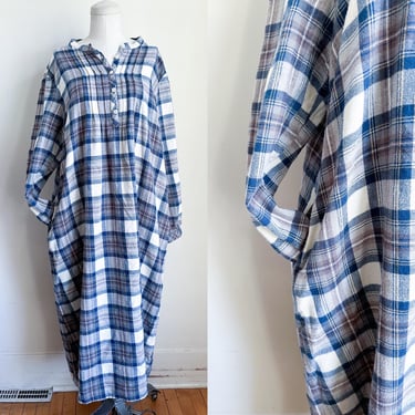 Vintage 1990s L.L. Bean Cotton Flannel Plaid Nightgown / L 