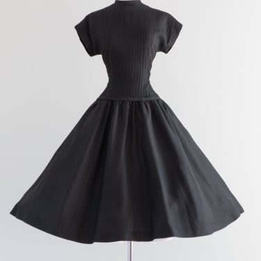 Elegant 1950's New Look Black Cocktail Dress By Jane Andre / Waist 26