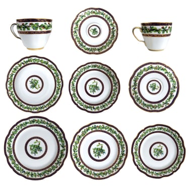 Vintage French Puiforcat Raynaud & Company Porcelain Chêne Royal 9-Piece Set Dinnerware 