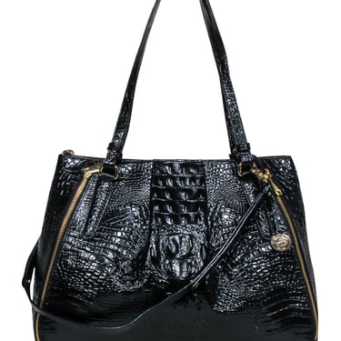 Brahmin - Black Patent Leather Croc-Embossed Tote Bag