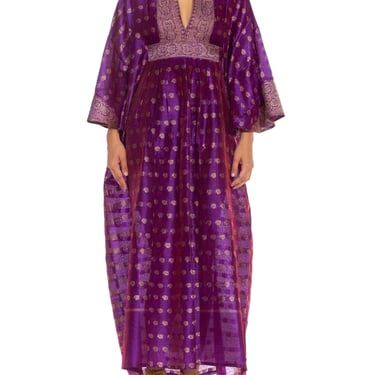 Morphew Collection Purple  Gold Silk Kaftan Made From Vintage Saris 