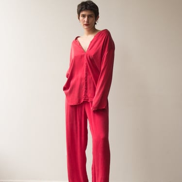 1990s Red Washed Silk Lounge Set 
