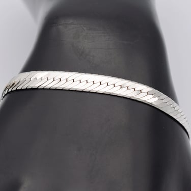 Classic 90's Italy sterling herringbone chain, heavy flexible 925 silver rocker bracelet 