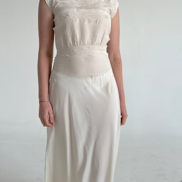 1930's White Silk Slip with Hand Done Embroidery