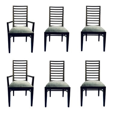 Drexel Heritage Modern Dark Walnut Slat Back Essence Dining Chairs Set of 6