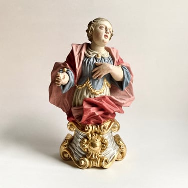 As Is Fine Antique Baroque Polychrome Gilt Wood Saint Figure Likely German 10.5” 