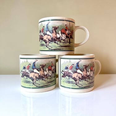 Vintage POLO RALPH LAUREN | Set of 3 Ceramic Equestrian Mugs | Polo Thoroughbred by Ralph Lauren China 