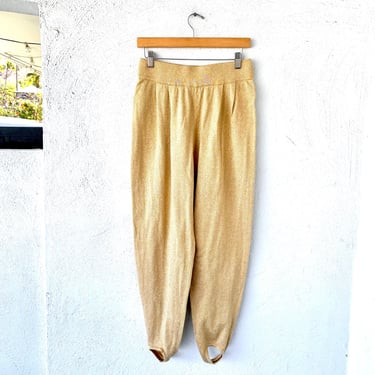 Vintage 80s Metallic Gold Knit Pants Stirrup Leggings 