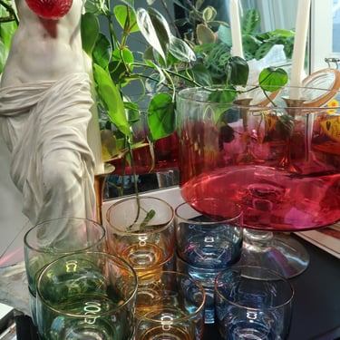 Vintage MCM Ombre Punch Bowl Glass Set