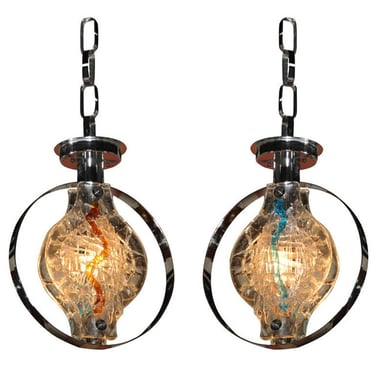 Murano Glass Pendant Lights, Pair 