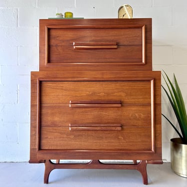 Mid Century Sculptural Walnut Highboy Chest