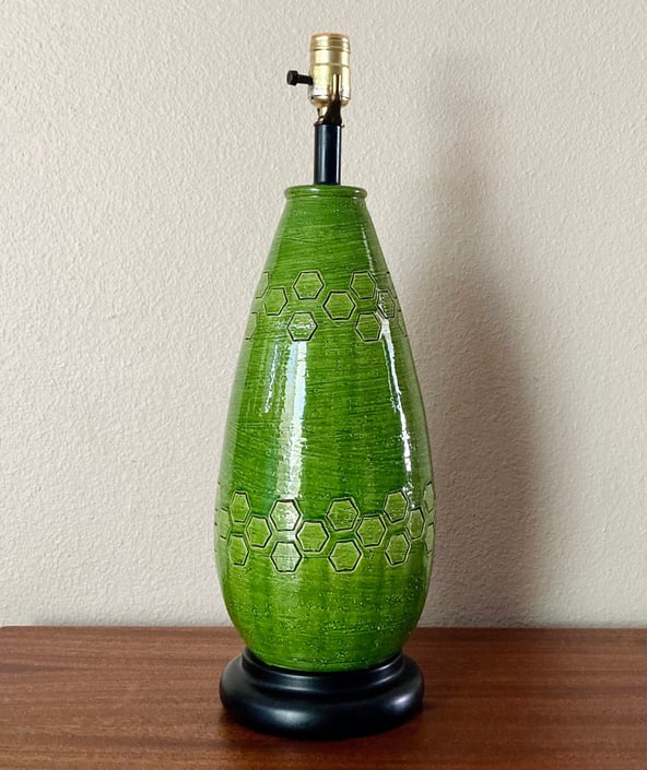 Vintage Bitossi Pottery Lime Green Table Lamp, 1960s Italy Retro MCM Modernism 