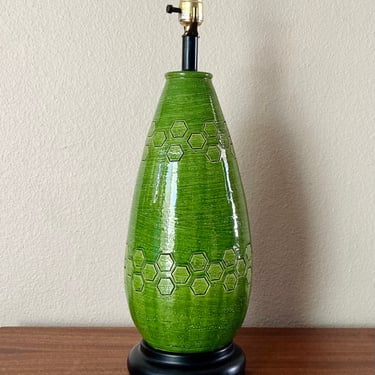 Vintage Bitossi Pottery Lime Green Table Lamp, 1960s Italy Retro MCM Modernism 