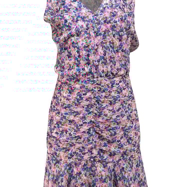 Veronica Beard - Lilac, Blue, & White Floral Print Silk Mini Dress Sz 8