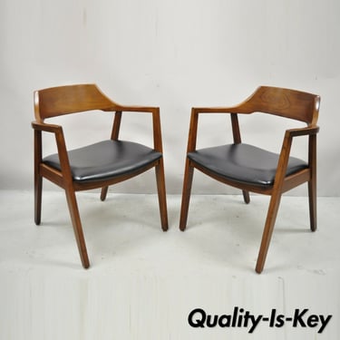 Mid Century Modern Jasper Chair Walnut Sculptural Lounge Arm Chairs - a Pair