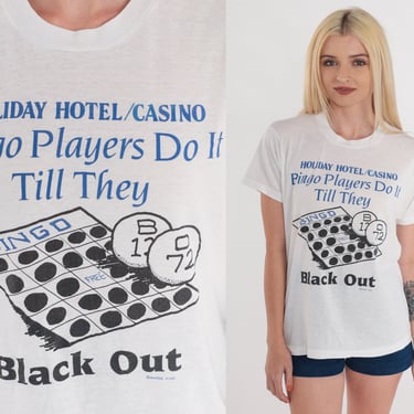 Bingo Shirt 90s Funny Joke TShirt Players Do It Till They Black Out Graphic Tee Holiday Hotel Casino Reno Single Stitch Vintage 1990s Medium 