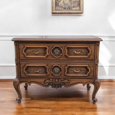 Drexel French Provincial Chest – Vintage 2 Drawer Dresser, Cabriole Legs, Ornate Carvings, 35.5
