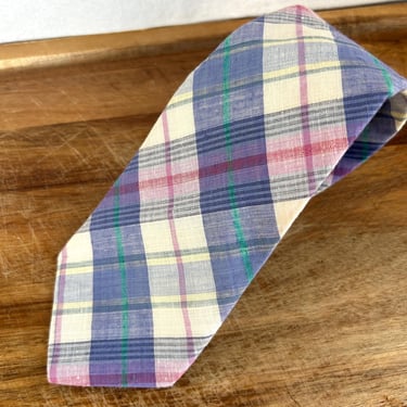 90's Pastel Plaid Necktie from Brownstone 