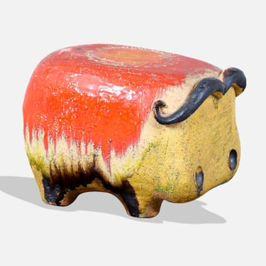 Alvino Bagni Glazed Ceramic Buffalo Sculpture