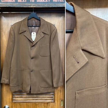 Vintage 1950’s Size L Chocolate Brown Hollywood Leisure Gabardine Rockabilly Jacket, 50’s Three Button Jacket, Vintage Clothing 