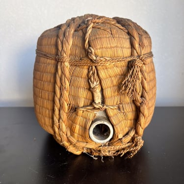 Vintage Japanese Stoneware Wrapped Cask Sake Jug 