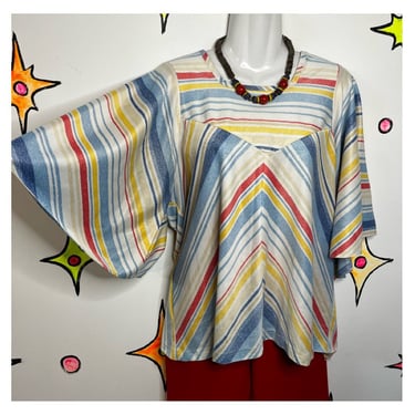 Vintage 70s | Boho Hippie Bell Sleeve Cropped Blouse Top | L 