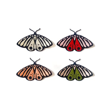 Moth Butterfly Embroidered Bug Patches -  Fusible / Iron on / fly / Insect / Black / Pink / Olive / Orange / Cream 