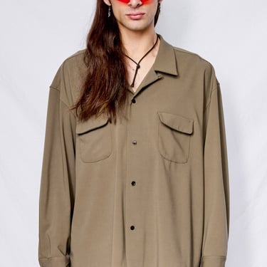 Olive Gabardine Crop Pocket Shirt