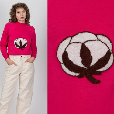 80s Hot Pink Cotton Ball Sweatshirt - Medium | Vintage Raglan Sleeve Pullover 