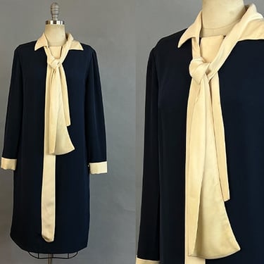 Geoffrey Beene Dress /1970s Navy Shift Dress by Geoffrey Beene / Vintage Designer Dress /Size Medium Large 