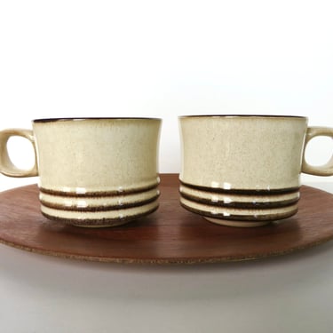 Set Of 2 Denby Sahara Mugs From England, Denby Contemporary Coffee Cups In Beige and Brown 