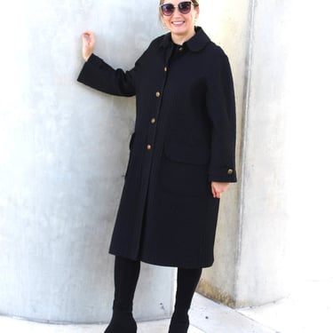 Vintage 1960s Tuxster Black Trench Raincoat L/XL Women Pintuck Cotton Blend 