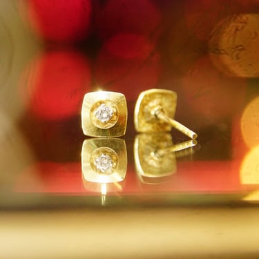 Vintage 14K Gold Brilliant Diamond Stud Earrings, 6.5mm 