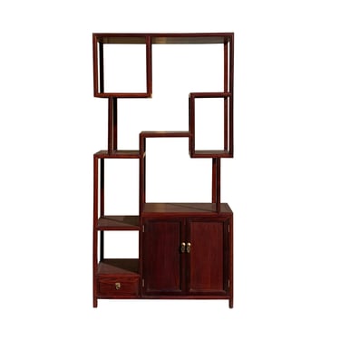 Chinese Light Brown Stain Treasure Display Curio Cabinet Room Divider cs7285E 